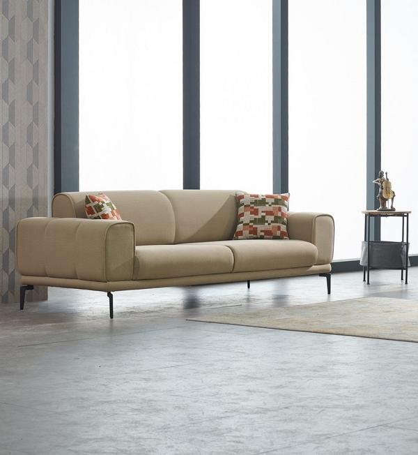 Luxus Stoffsofa Dreisitzer Sofa 3 Sitzer Polstersofa Couch Beige Stoff