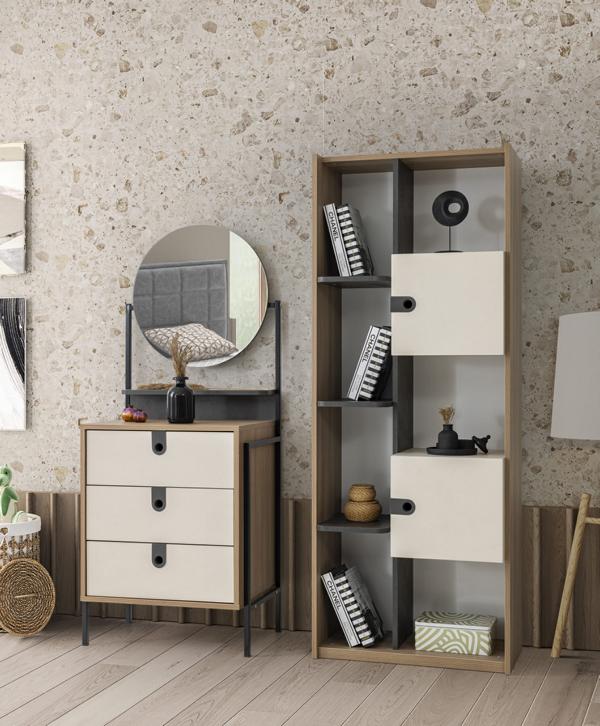 Modernes Set aus Kommode mit Spiegel und Bücherregal in …