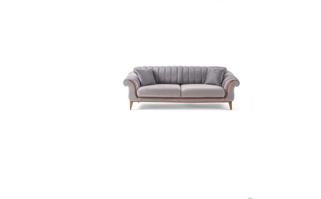Graues Sofa Designer Wohnzimmer 3-Sitzer Holzgestell Textil Couchen