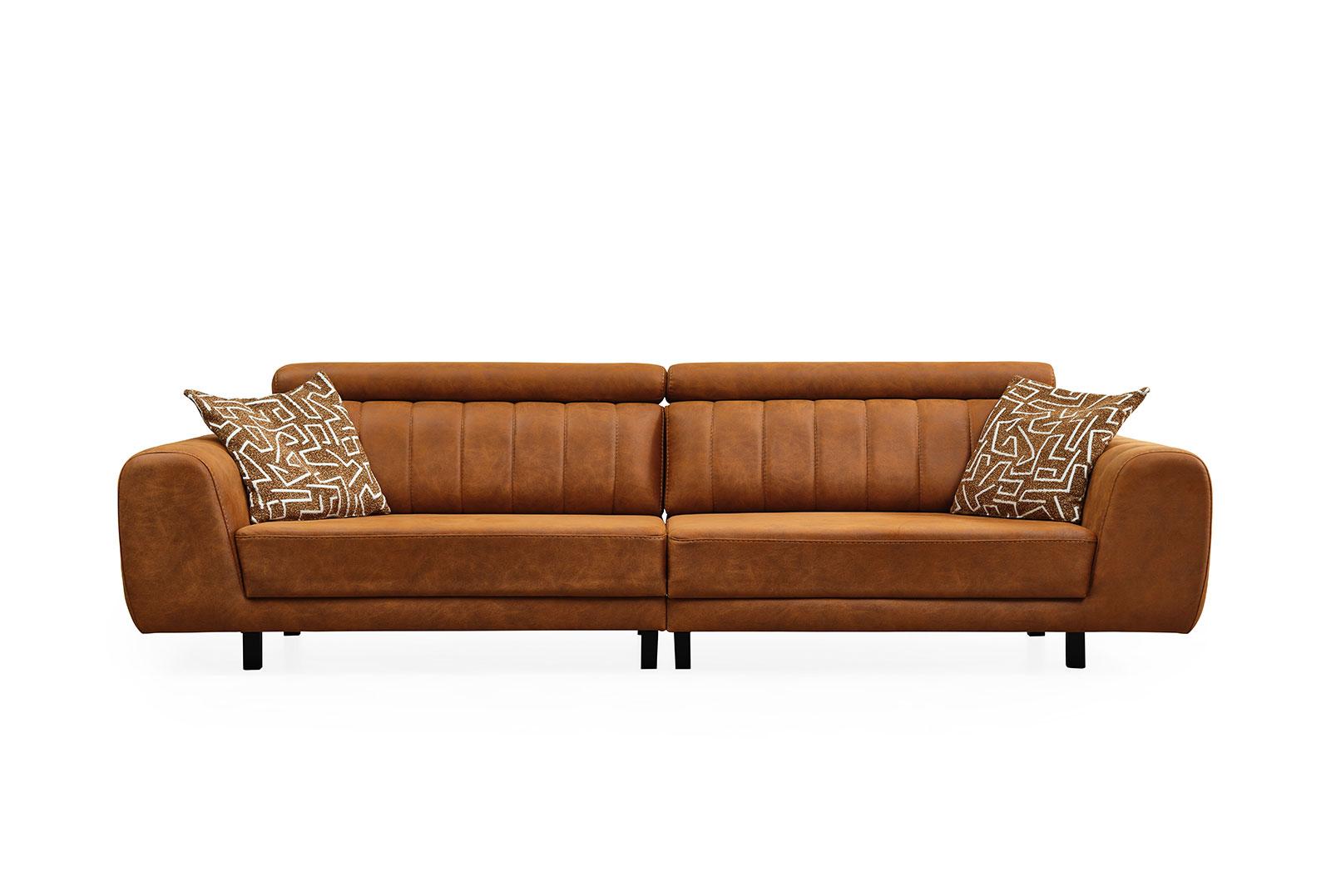 Luxus Viersitzer Couch Braun Kunstleder Sofa 4 Sitzer Polstersofa