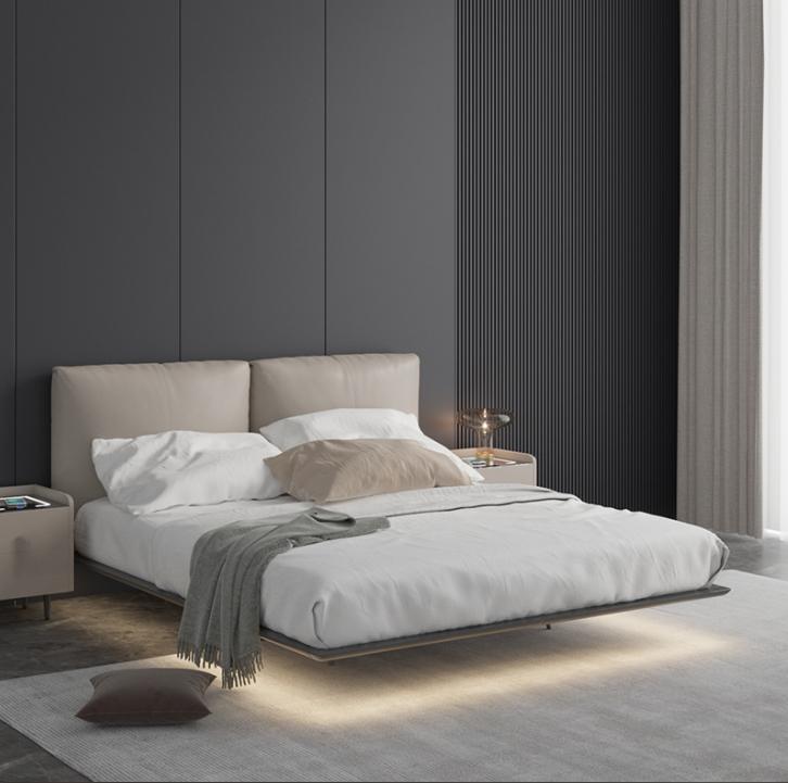 Hellgraues Schlafzimmer Wandbett LED-Bett Designer Holz …